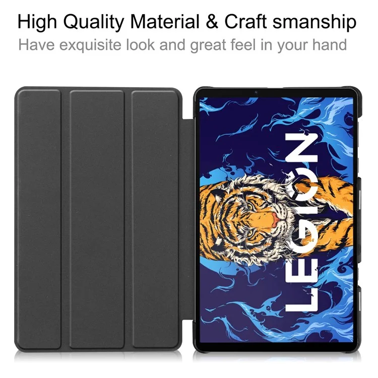 Tablet Covering Shell for Lenovo Legion Y700, PU Leather+PC Trifold Stand Cover Auto Sleep/Wake Design Protection Tablet Case - Blackish Green