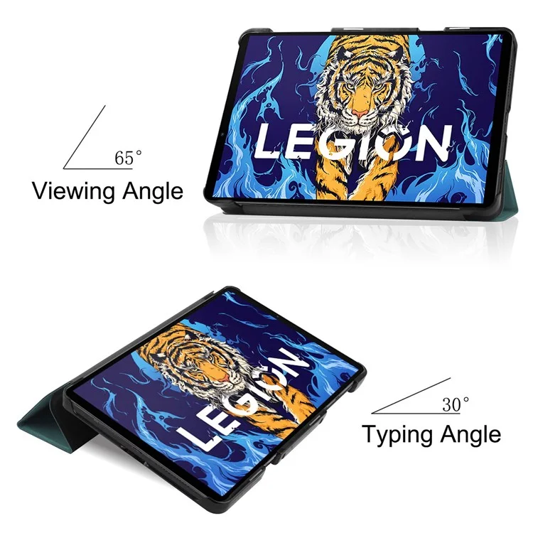 Tablet Covering Shell for Lenovo Legion Y700, PU Leather+PC Trifold Stand Cover Auto Sleep/Wake Design Protection Tablet Case - Blackish Green