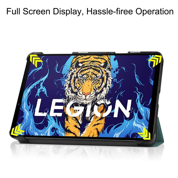 Tablet Covering Shell for Lenovo Legion Y700, PU Leather+PC Trifold Stand Cover Auto Sleep/Wake Design Protection Tablet Case - Blackish Green