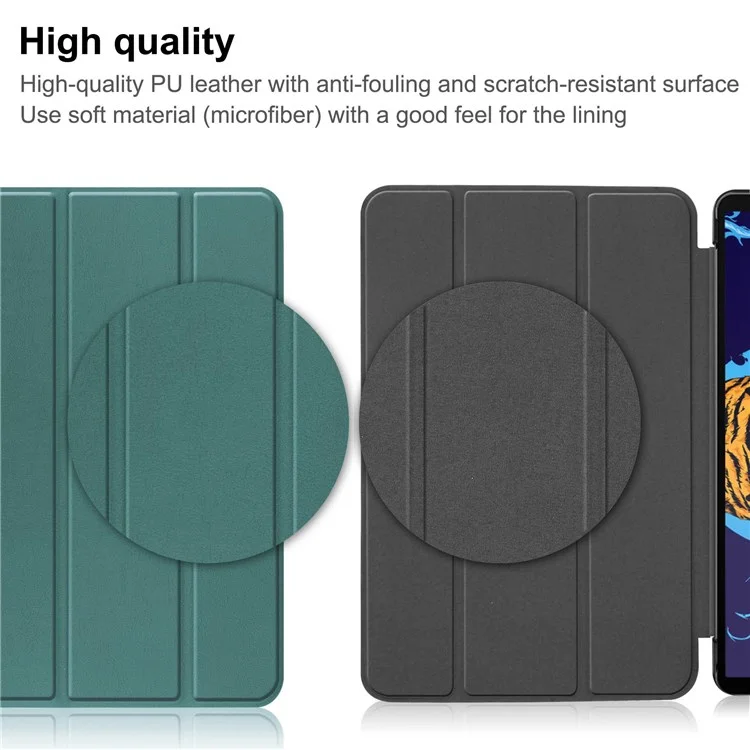 Tablet Covering Shell for Lenovo Legion Y700, PU Leather+PC Trifold Stand Cover Auto Sleep/Wake Design Protection Tablet Case - Blackish Green