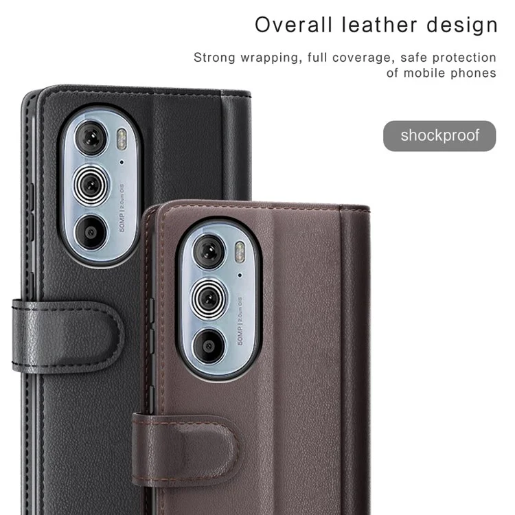 Für Motorola Edge 30 Pro Handyhülle Brieftasche Echt-Leder Ständer Funktion Magnetisch Klapphülle - Schwarz
