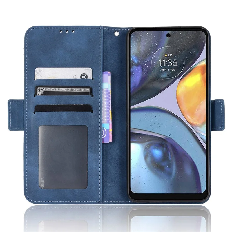 For Motorola Moto G22 4G / Moto E32s 4G Mobile Phone Shell, Shockproof Multiple Card Slots PU Leather Wallet Case Stand Cover - Blue