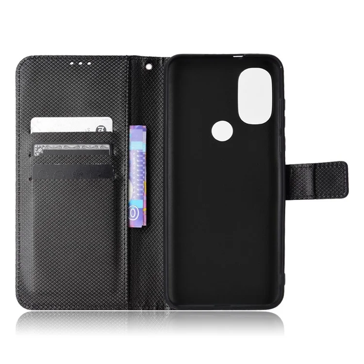 Para Motorola Moto G Power (2022) Diamond Texture Hands-free Stand PU Leather Protective Phone Case with Wallet - Preto