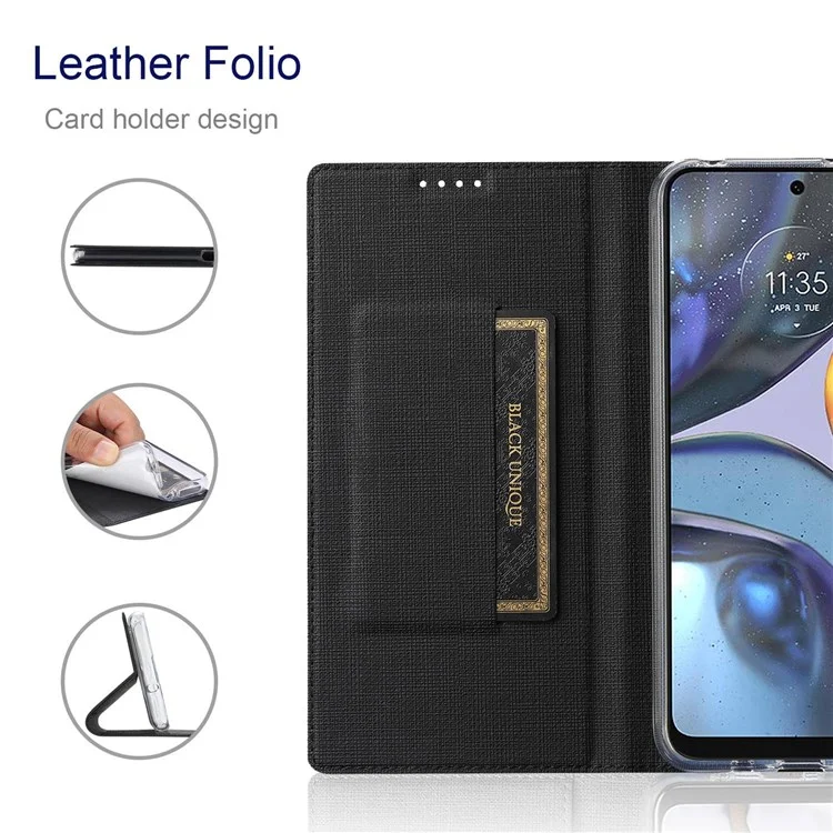 VILI DMX Series Pour Motorola Moto G22 Carte Holder PU Leather Phone Case Hands Free Stand Protective Cover - le Noir
