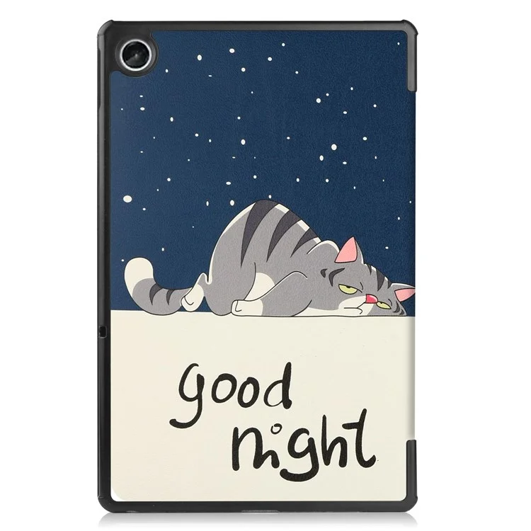 For Lenovo Tab M10 Plus (3rd Gen) Pattern Printing Tri-Fold Stand PU Leather Tablet Case with Auto Sleep / Wake - Cat