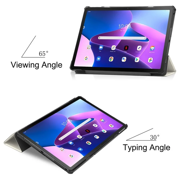 For Lenovo Tab M10 Plus (3rd Gen) Pattern Printing Tri-Fold Stand PU Leather Tablet Case with Auto Sleep / Wake - Cat