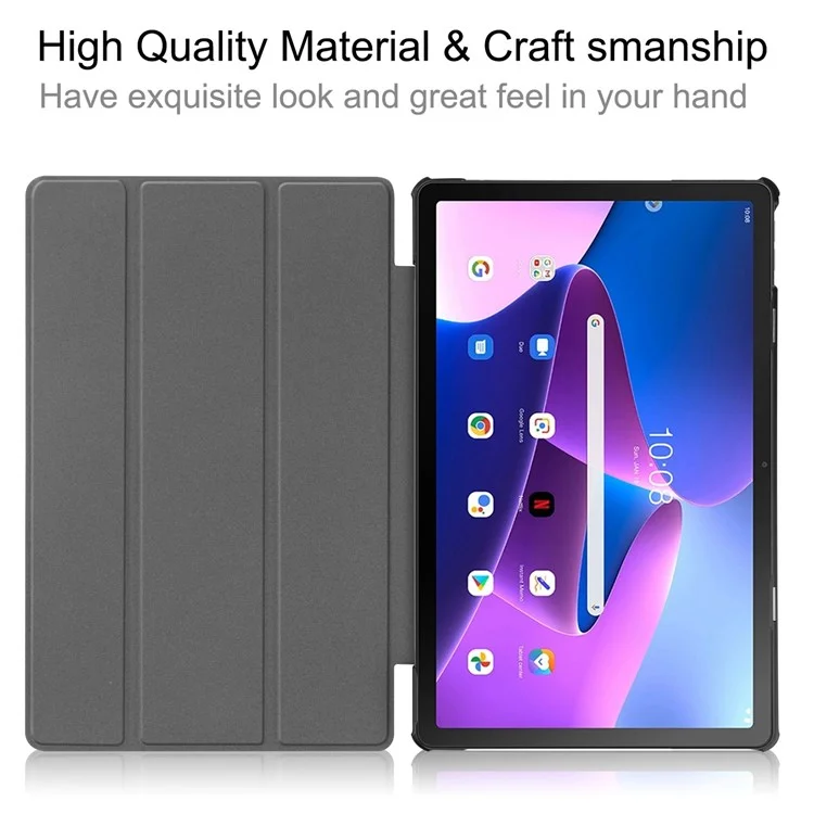 For Lenovo Tab M10 Plus (3rd Gen) Pattern Printing Tri-Fold Stand PU Leather Tablet Case with Auto Sleep / Wake - Cat