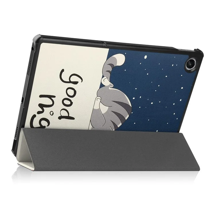 For Lenovo Tab M10 Plus (3rd Gen) Pattern Printing Tri-Fold Stand PU Leather Tablet Case with Auto Sleep / Wake - Cat