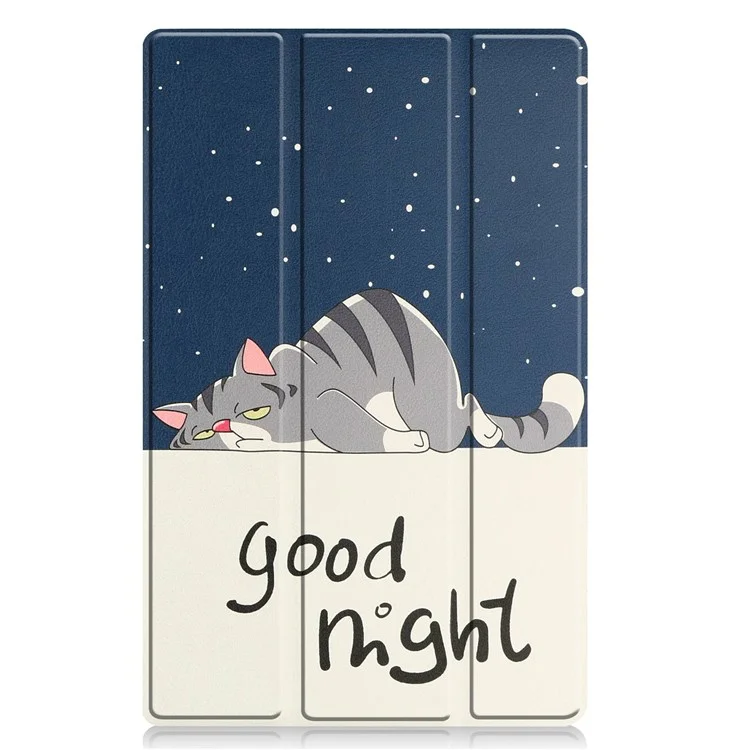 For Lenovo Tab M10 Plus (3rd Gen) Pattern Printing Tri-Fold Stand PU Leather Tablet Case with Auto Sleep / Wake - Cat