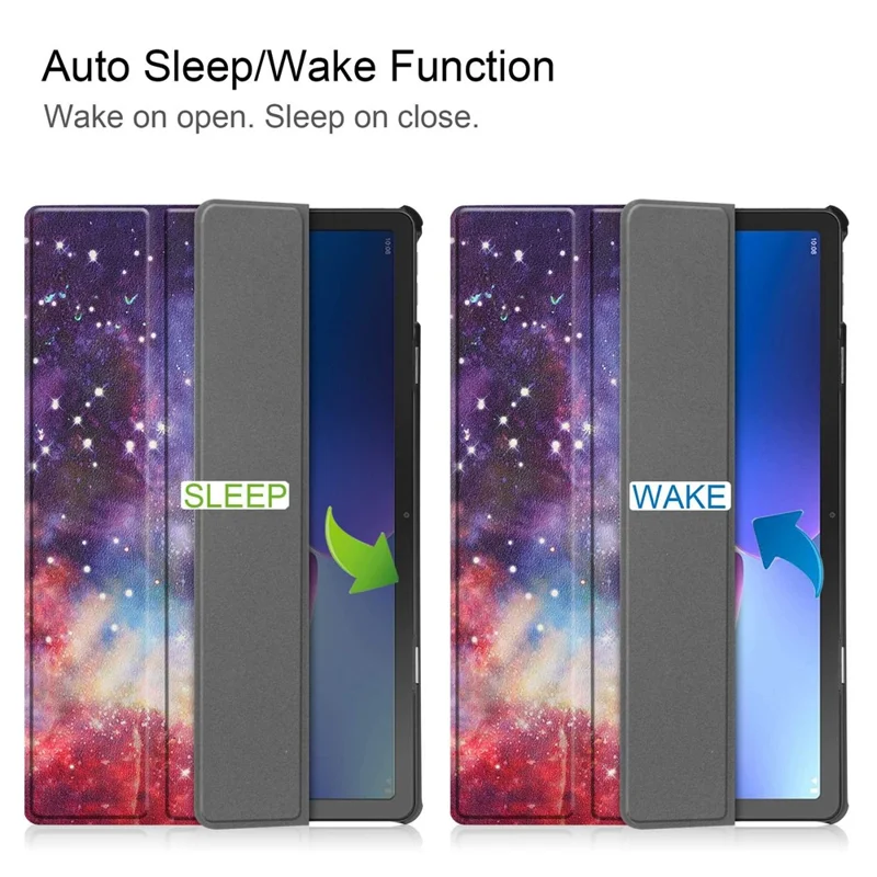 Custodia in pelle PU pieghevole con stampa per Lenovo Tab M10 Plus (3ª generazione), supporto a tre ante con accensione/spegnimento automatico - Nebula