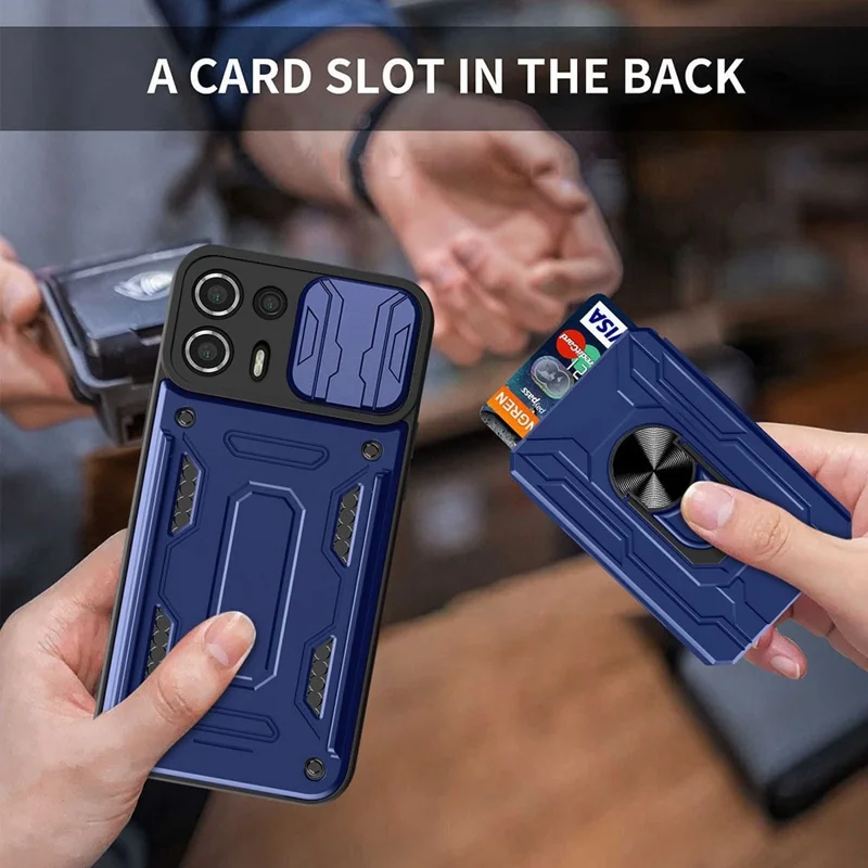 Kickstand-PC + TPU-Rückentasche für Motorola Edge 20 Lite, Kartenhalter-Handyhülle mit Kameraschubschutz - Schwarz