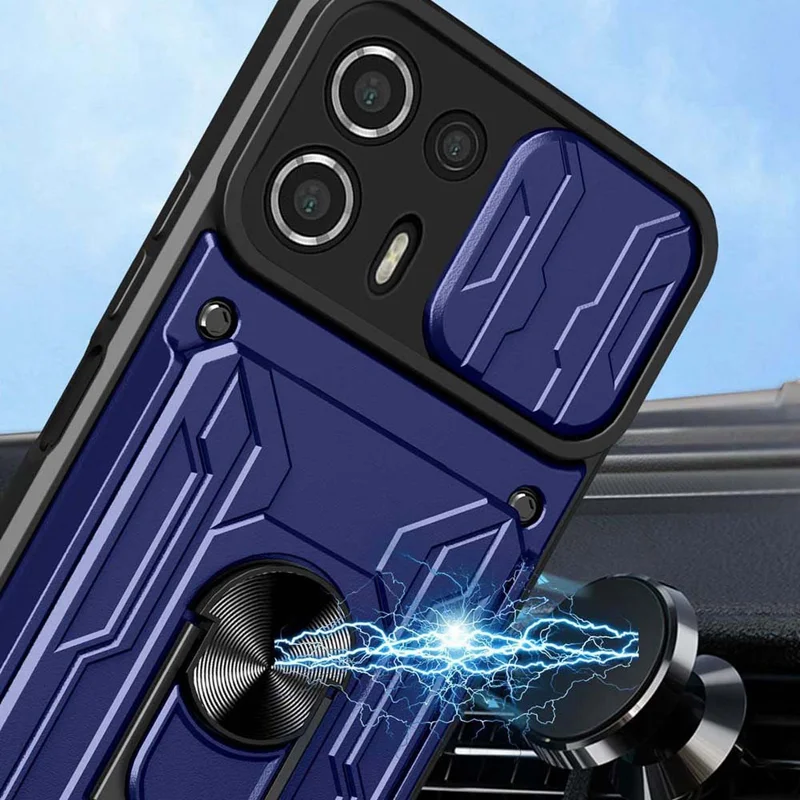 Kickstand-PC + TPU-Rückentasche für Motorola Edge 20 Lite, Kartenhalter-Handyhülle mit Kameraschubschutz - Schwarz