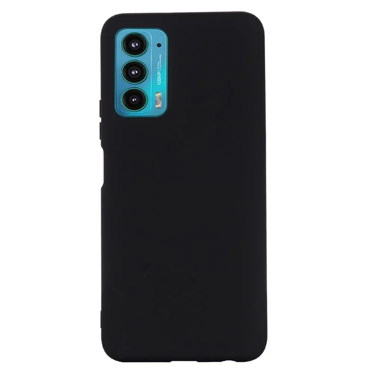 For Motorola Edge 20 Liquid Silicone Phone Case Soft Microfiber Lining Cellphone Back Cover with Strap - Black