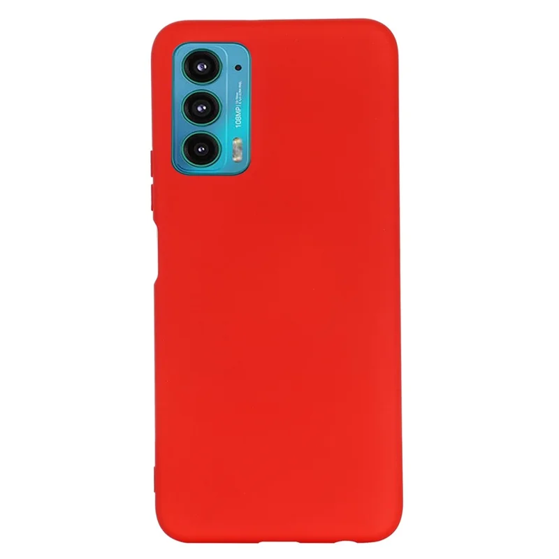 For Motorola Edge 20 Liquid Silicone Phone Case Soft Microfiber Lining Cellphone Back Cover with Strap - Red