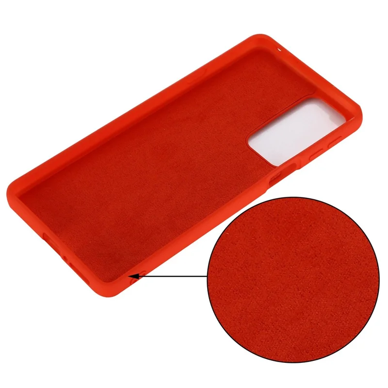 For Motorola Edge 20 Liquid Silicone Phone Case Soft Microfiber Lining Cellphone Back Cover with Strap - Red