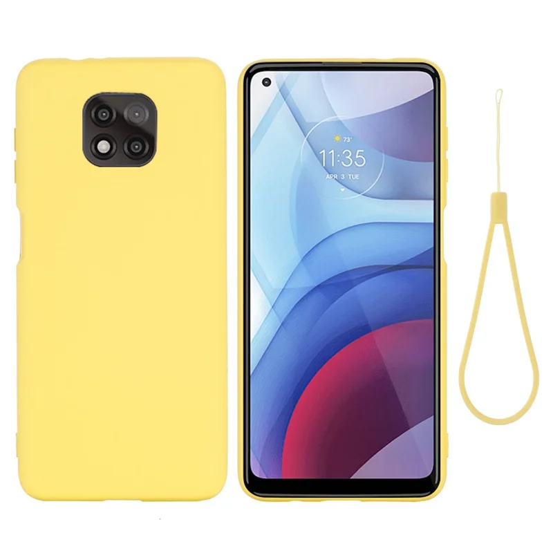 For Motorola Moto G Power (2021) Drop-proof Liquid Silicone Phone Case Protective Cover with Strap - Yellow
