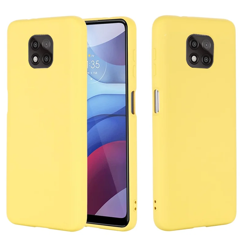For Motorola Moto G Power (2021) Drop-proof Liquid Silicone Phone Case Protective Cover with Strap - Yellow
