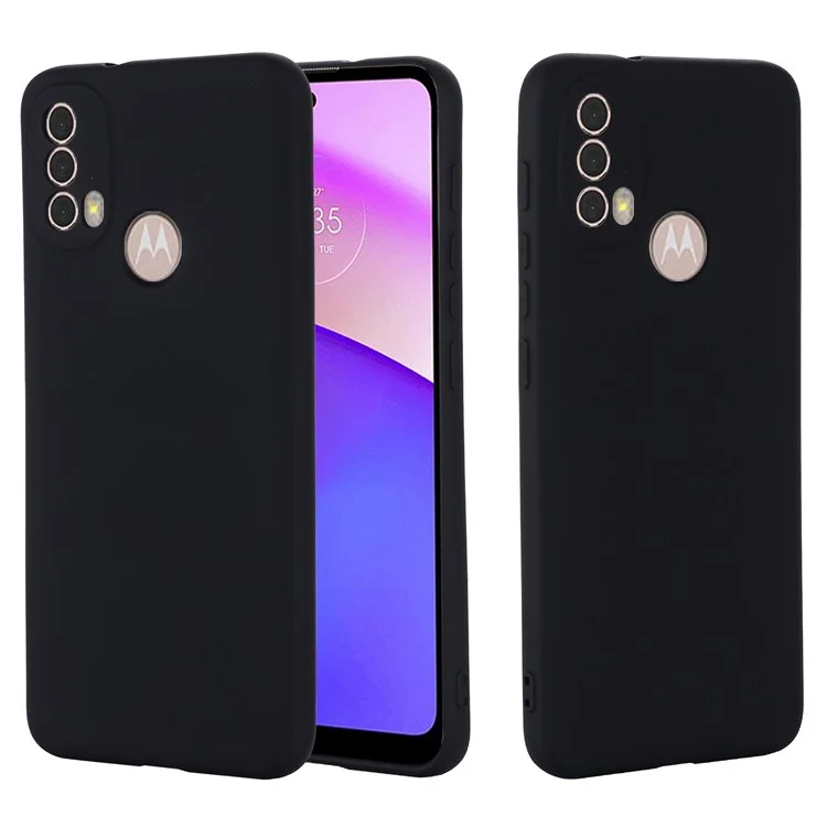 Для Motorola Moto E20/E30/E40 Жидкий силиконовый защитный чехол Противоударный тонкий чехол для телефона со шнурком - Черный