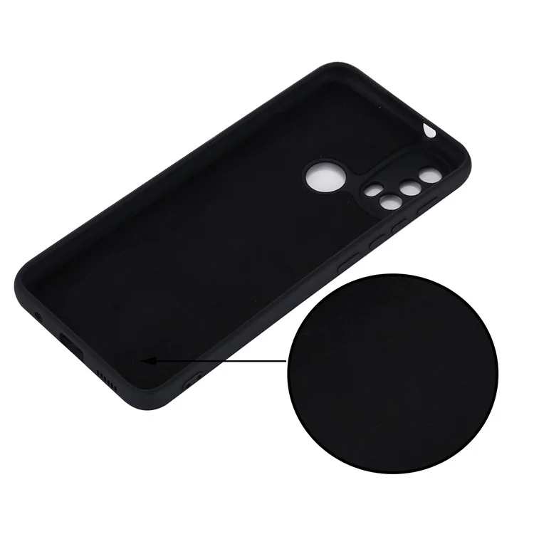 For Motorola Moto E20/E30/E40 Liquid Silicone Protective Cover Anti-scratch Slim Phone Case with Strap - Black