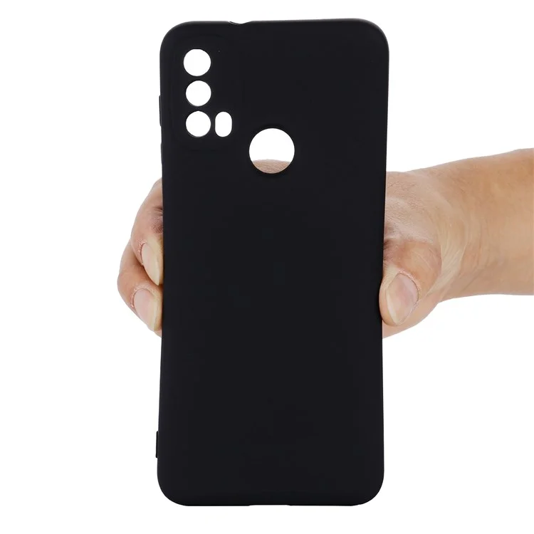 For Motorola Moto E20/E30/E40 Liquid Silicone Protective Cover Anti-scratch Slim Phone Case with Strap - Black