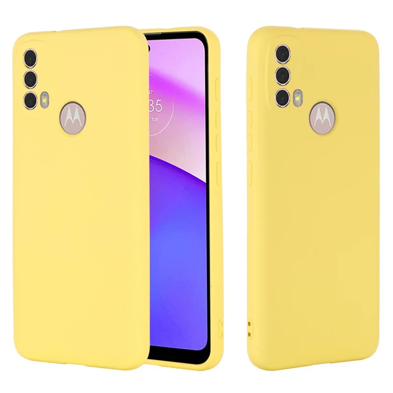 For Motorola Moto E20/E30/E40 Liquid Silicone Protective Cover Anti-scratch Slim Phone Case with Strap - Yellow