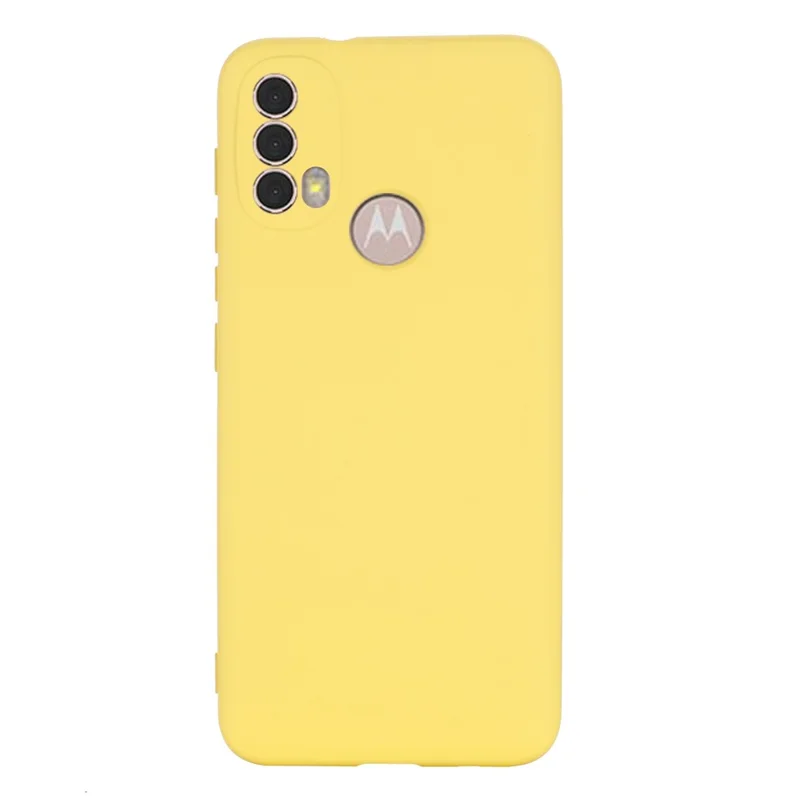 For Motorola Moto E20/E30/E40 Liquid Silicone Protective Cover Anti-scratch Slim Phone Case with Strap - Yellow