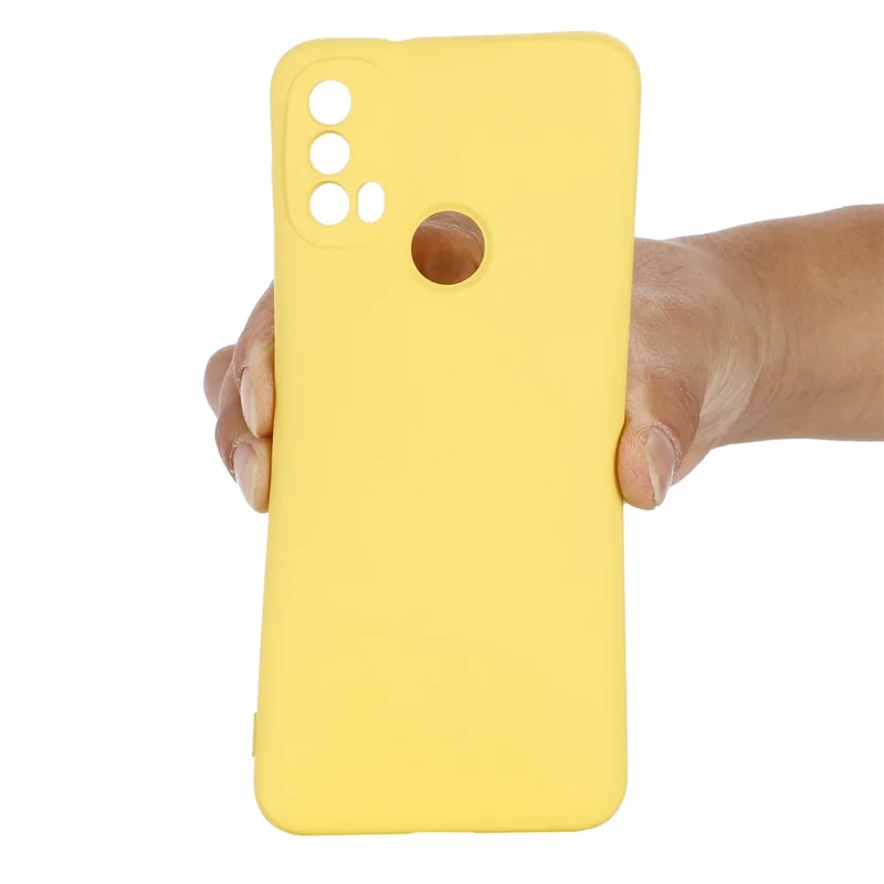 For Motorola Moto E20/E30/E40 Liquid Silicone Protective Cover Anti-scratch Slim Phone Case with Strap - Yellow