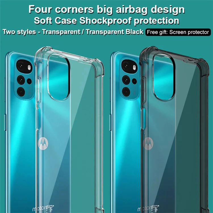 IMAK Airbag Shockproof Case per Motorola Moto G22 4G, Cover Telefonica Trasparente Morbida in TPU Anti-Graffio con Pellicola Protettiva per lo Schermo - Nero Trasparente