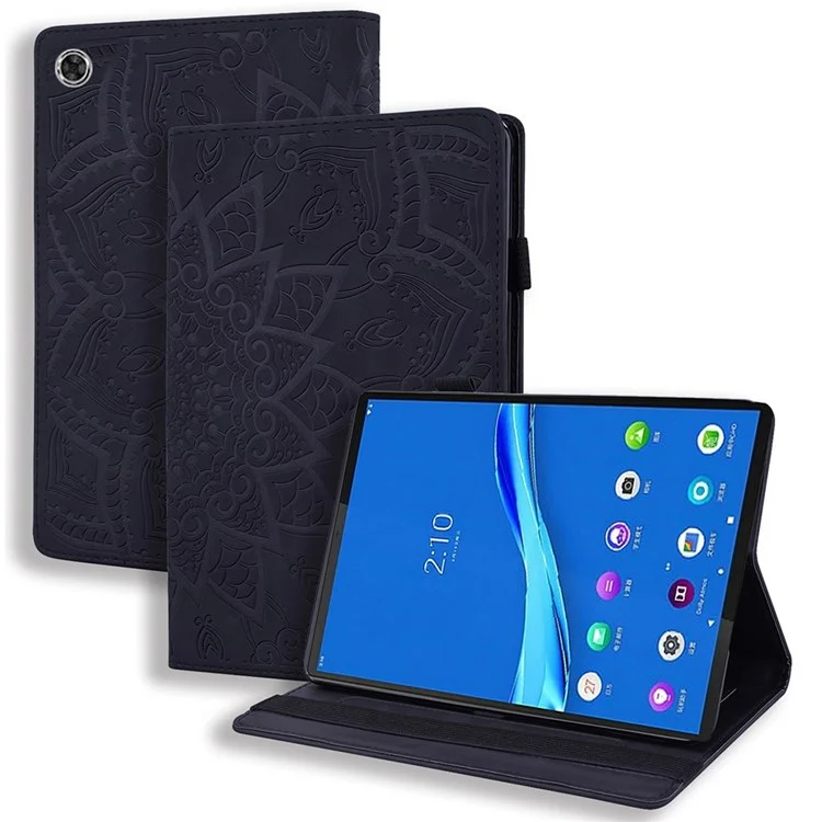 Pour Lenovo Tab M10 Plus (Gen 3) Imprinted Flower Pattern Tablet Case Anti-scratch Drop-proof PU Leather Card Slot Stand Shell avec Pencil Loop - Noir