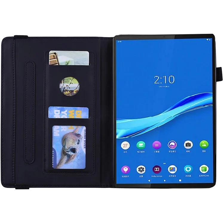Pour Lenovo Tab M10 Plus (Gen 3) Imprinted Flower Pattern Tablet Case Anti-scratch Drop-proof PU Leather Card Slot Stand Shell avec Pencil Loop - Noir