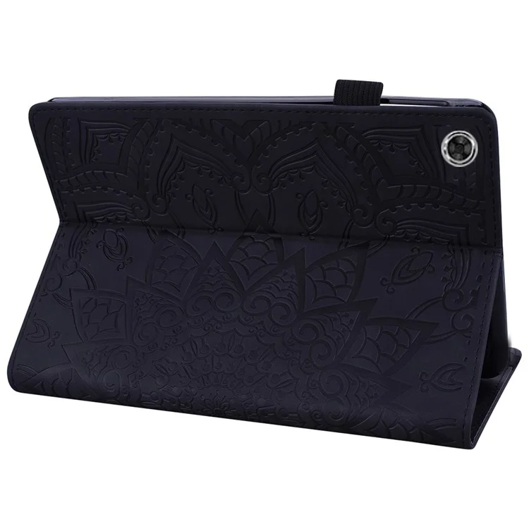 Pour Lenovo Tab M10 Plus (Gen 3) Imprinted Flower Pattern Tablet Case Anti-scratch Drop-proof PU Leather Card Slot Stand Shell avec Pencil Loop - Noir