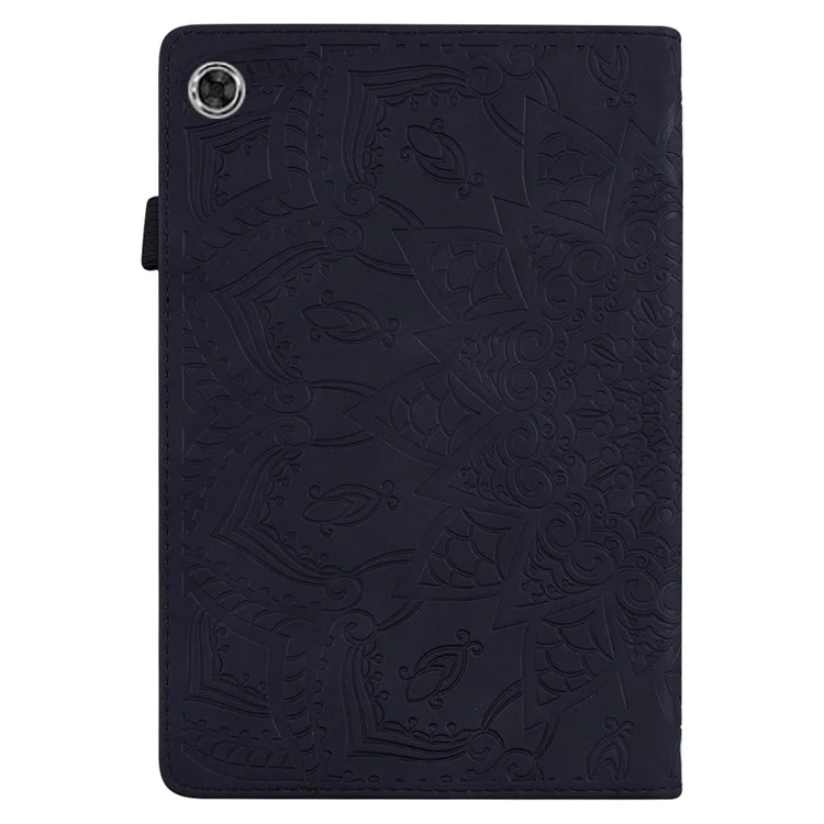 Pour Lenovo Tab M10 Plus (Gen 3) Imprinted Flower Pattern Tablet Case Anti-scratch Drop-proof PU Leather Card Slot Stand Shell avec Pencil Loop - Noir