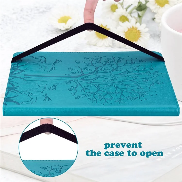 Pour Lenovo Tab M10 Plus (Gen 3) Imprinting Tree Deer Pattern Tablet Case PU Leather Card Slots Stand Shell - Bleu