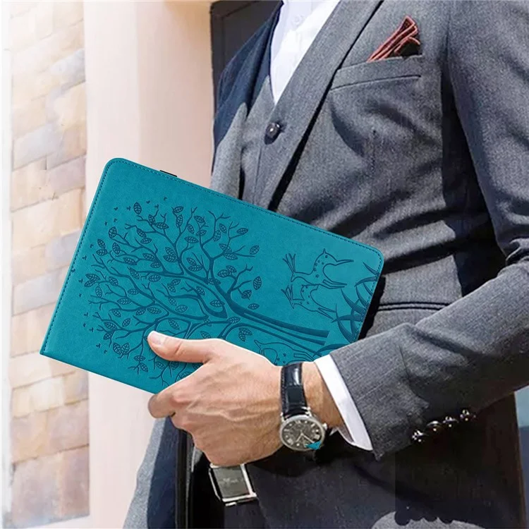 Pour Lenovo Tab M10 Plus (Gen 3) Imprinting Tree Deer Pattern Tablet Case PU Leather Card Slots Stand Shell - Bleu