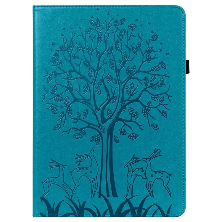 Pour Lenovo Tab M10 Plus (Gen 3) Imprinting Tree Deer Pattern Tablet Case PU Leather Card Slots Stand Shell - Bleu