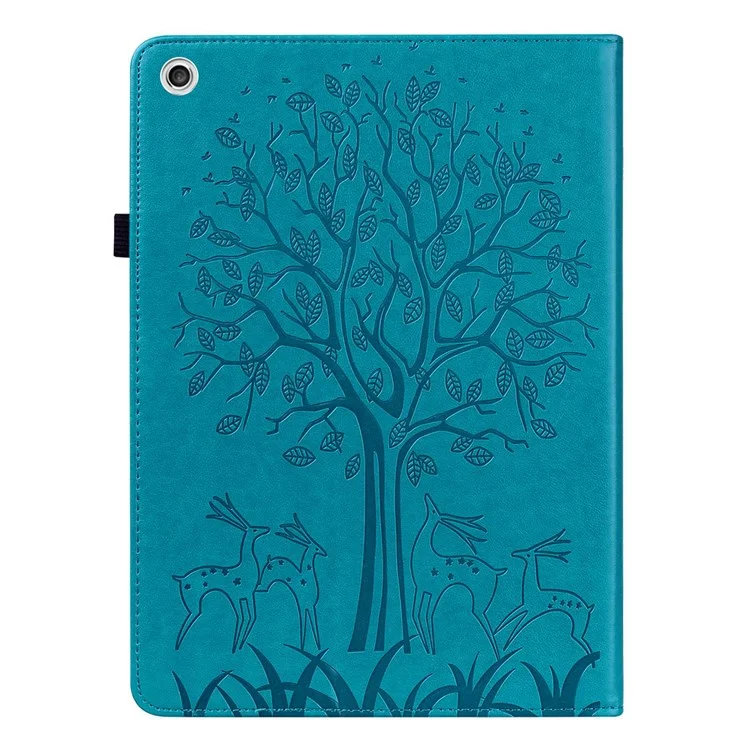 Pour Lenovo Tab M10 Plus (Gen 3) Imprinting Tree Deer Pattern Tablet Case PU Leather Card Slots Stand Shell - Bleu