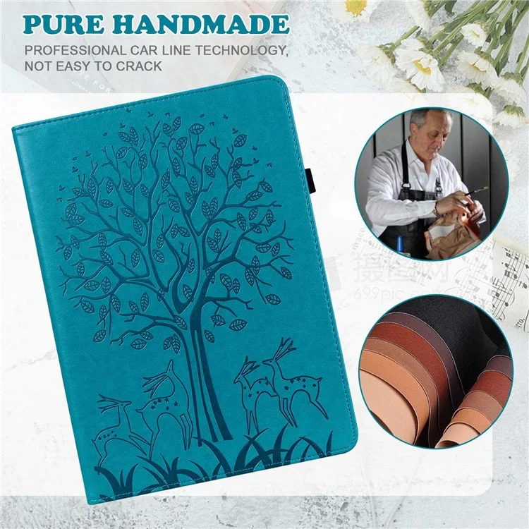 Pour Lenovo Tab M10 Plus (Gen 3) Imprinting Tree Deer Pattern Tablet Case PU Leather Card Slots Stand Shell - Bleu
