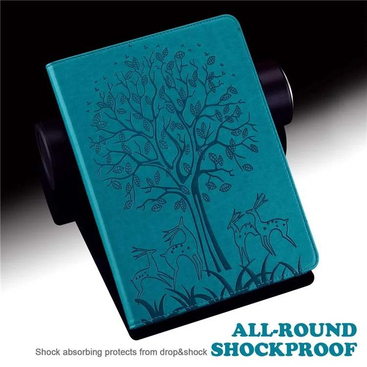 Pour Lenovo Tab M10 Plus (Gen 3) Imprinting Tree Deer Pattern Tablet Case PU Leather Card Slots Stand Shell - Bleu