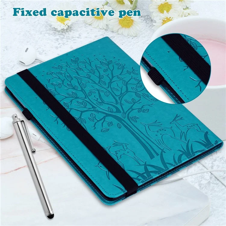 Pour Lenovo Tab M10 Plus (Gen 3) Imprinting Tree Deer Pattern Tablet Case PU Leather Card Slots Stand Shell - Bleu
