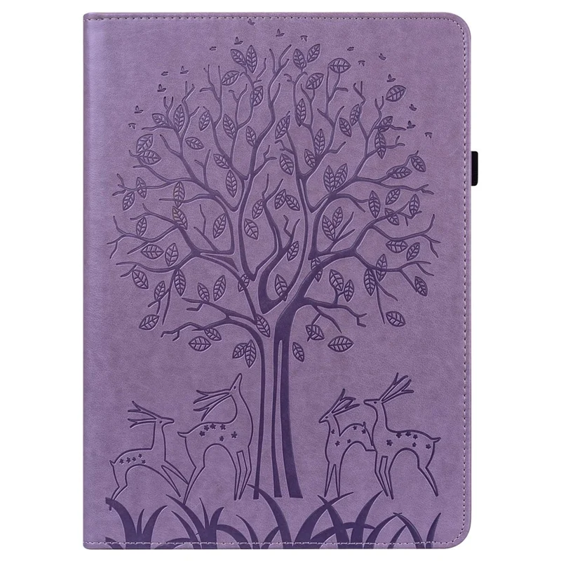 For Lenovo Tab M10 Plus (3rd Gen) Imprinting Tree Deer Pattern Tablet Case PU Leather Card Slots Stand Shell - Purple