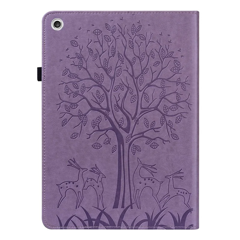 For Lenovo Tab M10 Plus (3rd Gen) Imprinting Tree Deer Pattern Tablet Case PU Leather Card Slots Stand Shell - Purple