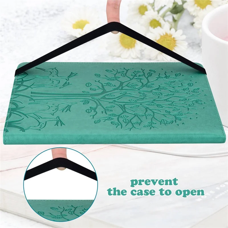 For Lenovo Tab M10 Plus (3rd Gen) Imprinting Tree Deer Pattern Tablet Case PU Leather Card Slots Stand Shell - Green