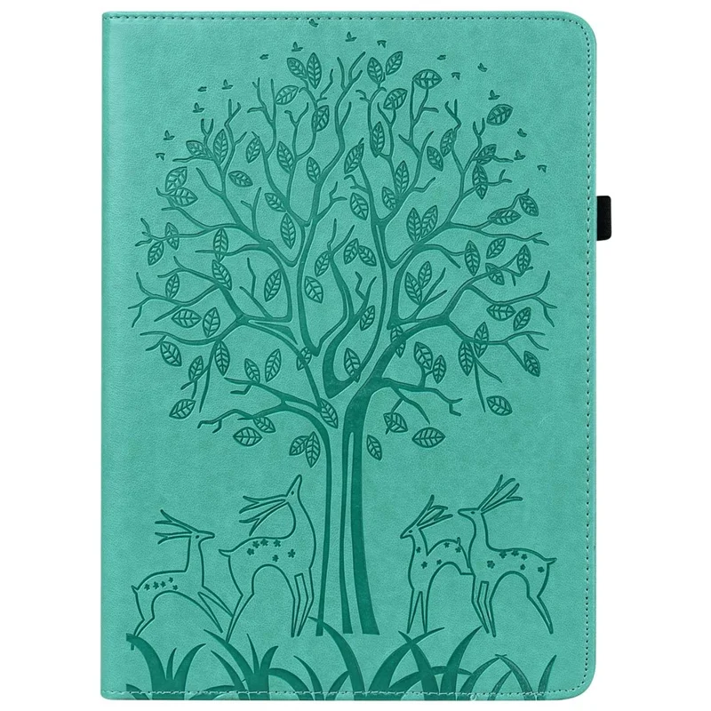 For Lenovo Tab M10 Plus (3rd Gen) Imprinting Tree Deer Pattern Tablet Case PU Leather Card Slots Stand Shell - Green