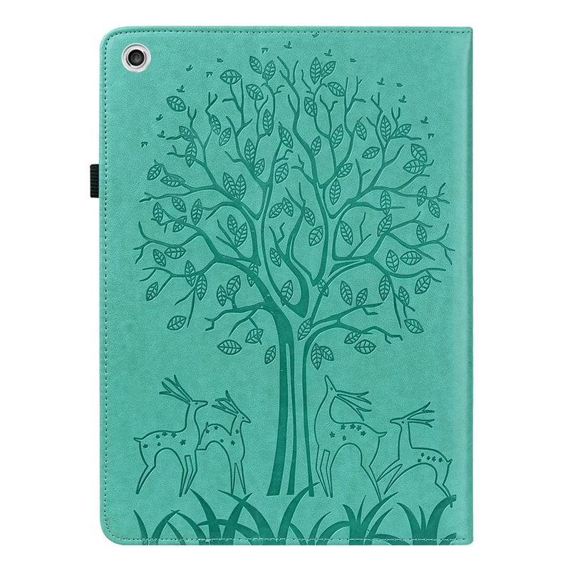For Lenovo Tab M10 Plus (3rd Gen) Imprinting Tree Deer Pattern Tablet Case PU Leather Card Slots Stand Shell - Green