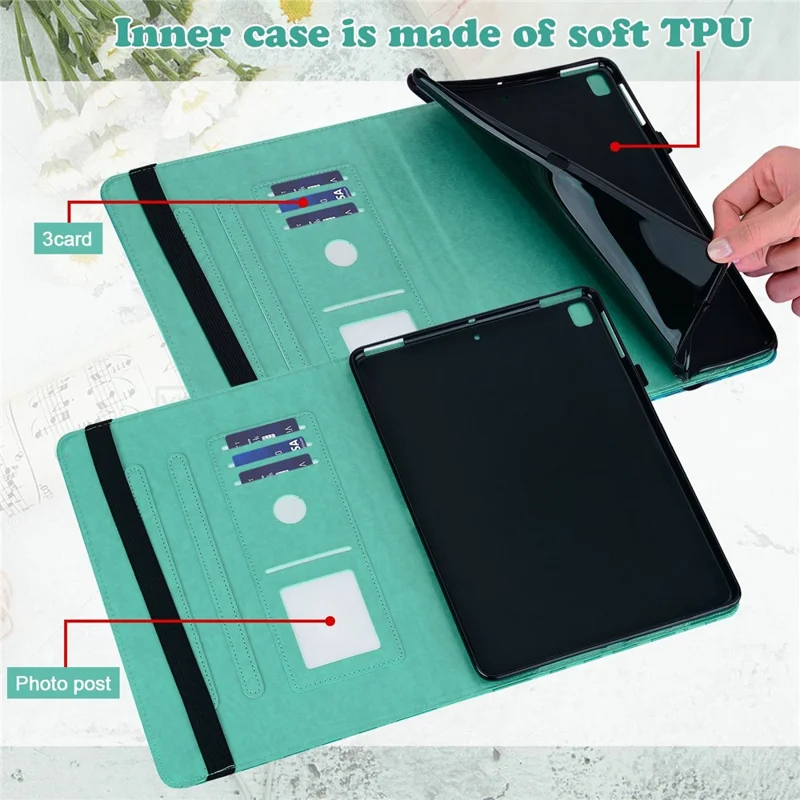 For Lenovo Tab M10 Plus (3rd Gen) Imprinting Tree Deer Pattern Tablet Case PU Leather Card Slots Stand Shell - Green