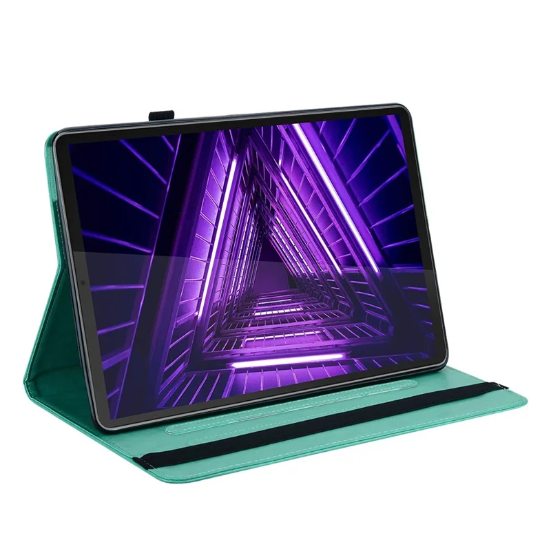 For Lenovo Tab M10 Plus (3rd Gen) Imprinting Tree Deer Pattern Tablet Case PU Leather Card Slots Stand Shell - Green