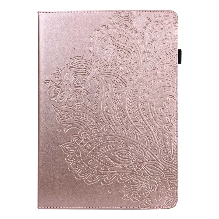 Per Lenovo Tab M10 Plus (3a Gen) / Xiaoxin Pad 2022 10.6 pollici Imprinting Flower PU Leather Tablet Case Elastic Band Protective Cover with Card Holder Stand - Rosa Oro