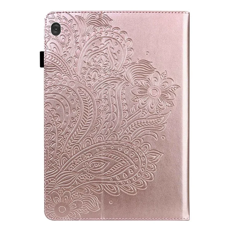 Per Lenovo Tab M10 Plus (3a Gen) / Xiaoxin Pad 2022 10.6 pollici Imprinting Flower PU Leather Tablet Case Elastic Band Protective Cover with Card Holder Stand - Rosa Oro