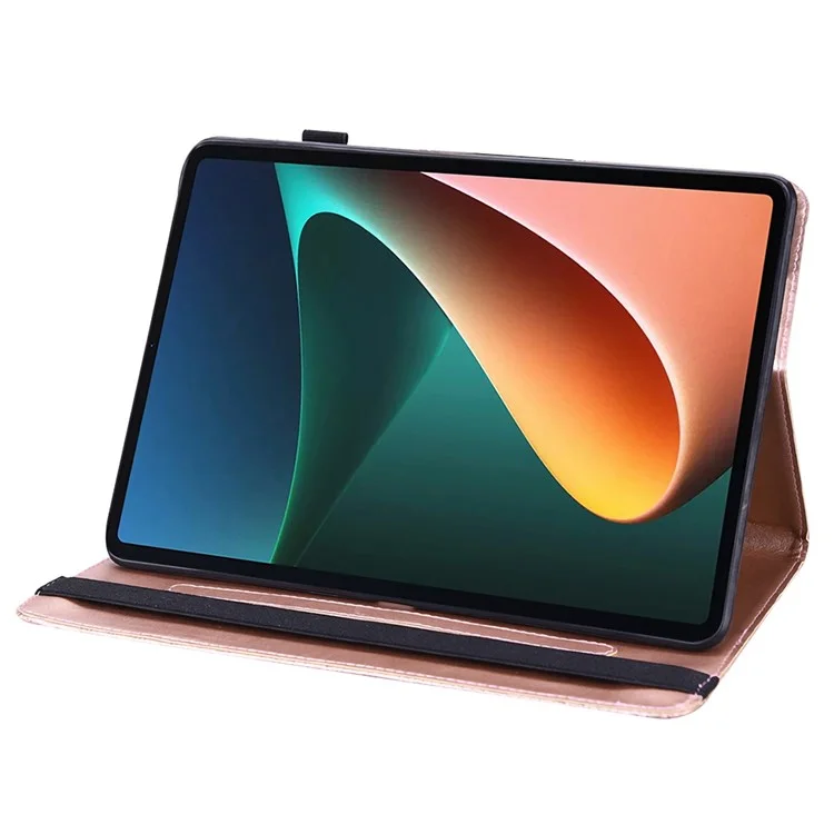 Per Lenovo Tab M10 Plus (3a Gen) / Xiaoxin Pad 2022 10.6 pollici Imprinting Flower PU Leather Tablet Case Elastic Band Protective Cover with Card Holder Stand - Rosa Oro
