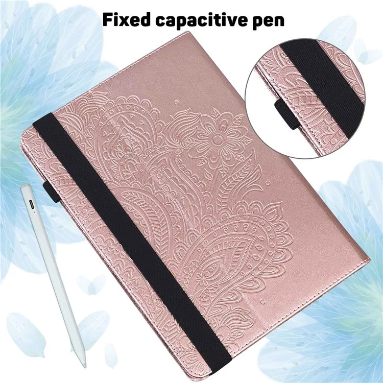 Per Lenovo Tab M10 Plus (3a Gen) / Xiaoxin Pad 2022 10.6 pollici Imprinting Flower PU Leather Tablet Case Elastic Band Protective Cover with Card Holder Stand - Rosa Oro